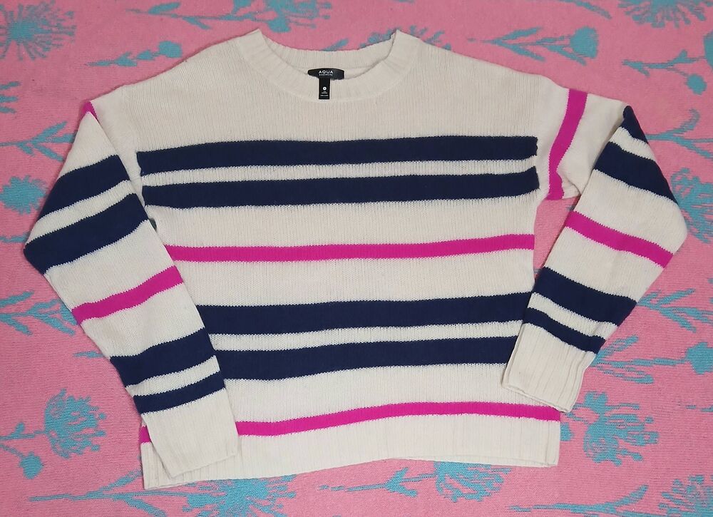 Aqua cashmere womens medium cream pink stripe drop sleeve color block